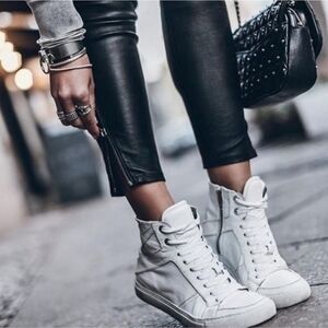Zadig & Voltaire Flash White Leather High Top Sneakers Size 6